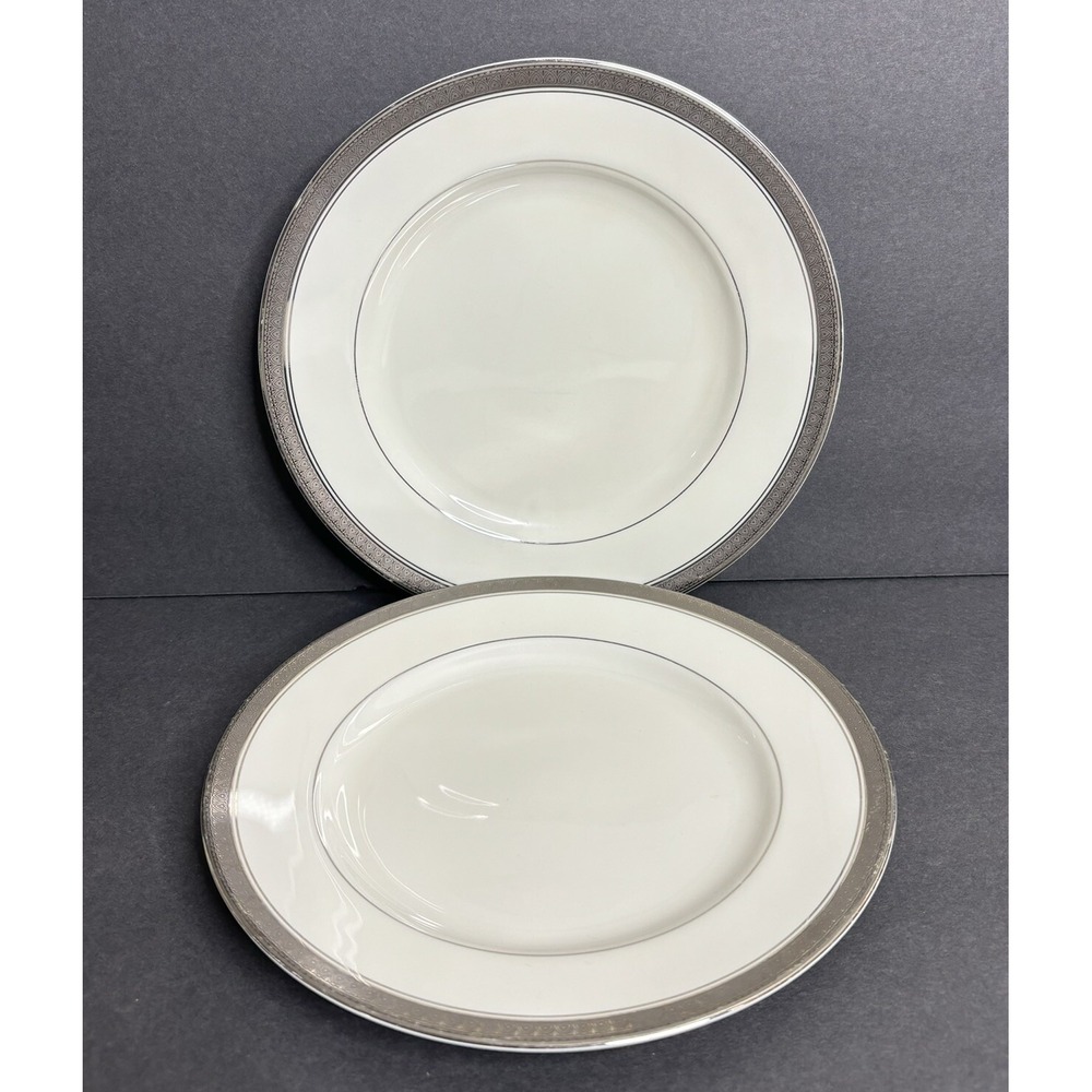 2 Mikasa Palatial Platinum Salad Plates 8 1/4" Wedding White Platinum Bands